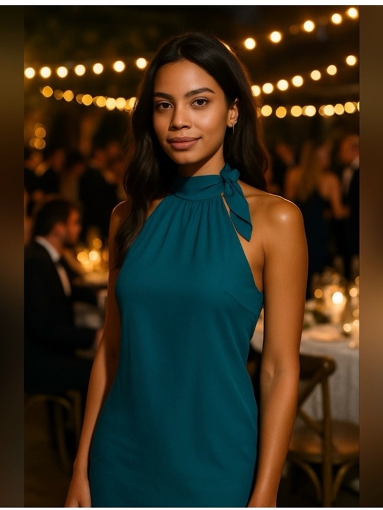 Worthington Tops - Worthington Teal Sleeveless Top with Halter Bow Tie at Neck - Size: 6